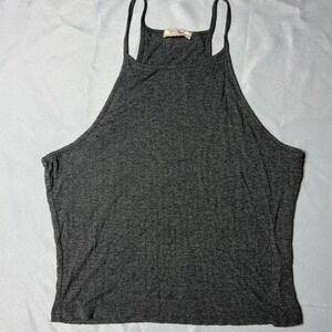 John Galt Brandy Melville Womens Charcoal Gray Ribbed High Neck Halter Tank Top